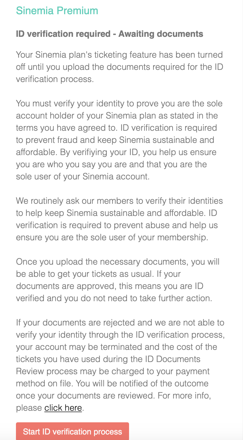 Sinemia Gov't ID Verification Requirement