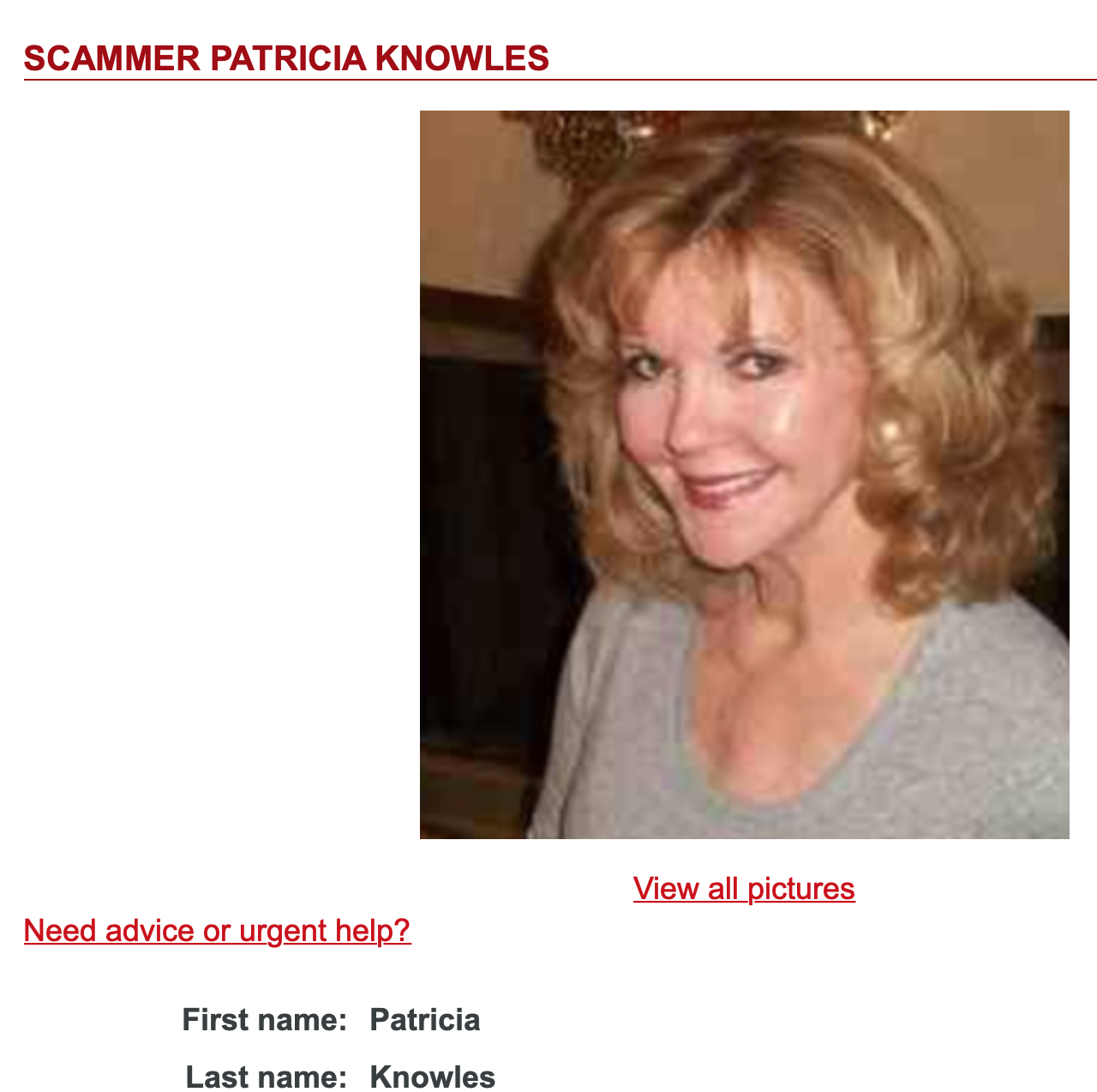 Pat ricia Knowles  -  scammer
