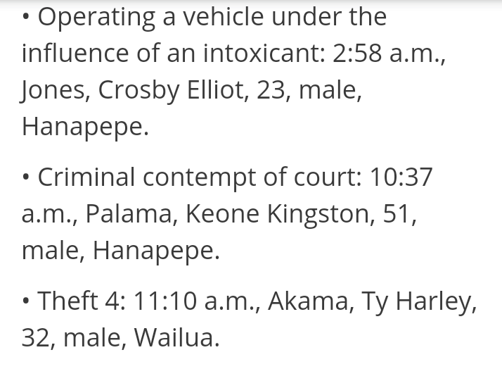 Crosby Elliot Jones DUI arrest on Kaua'i