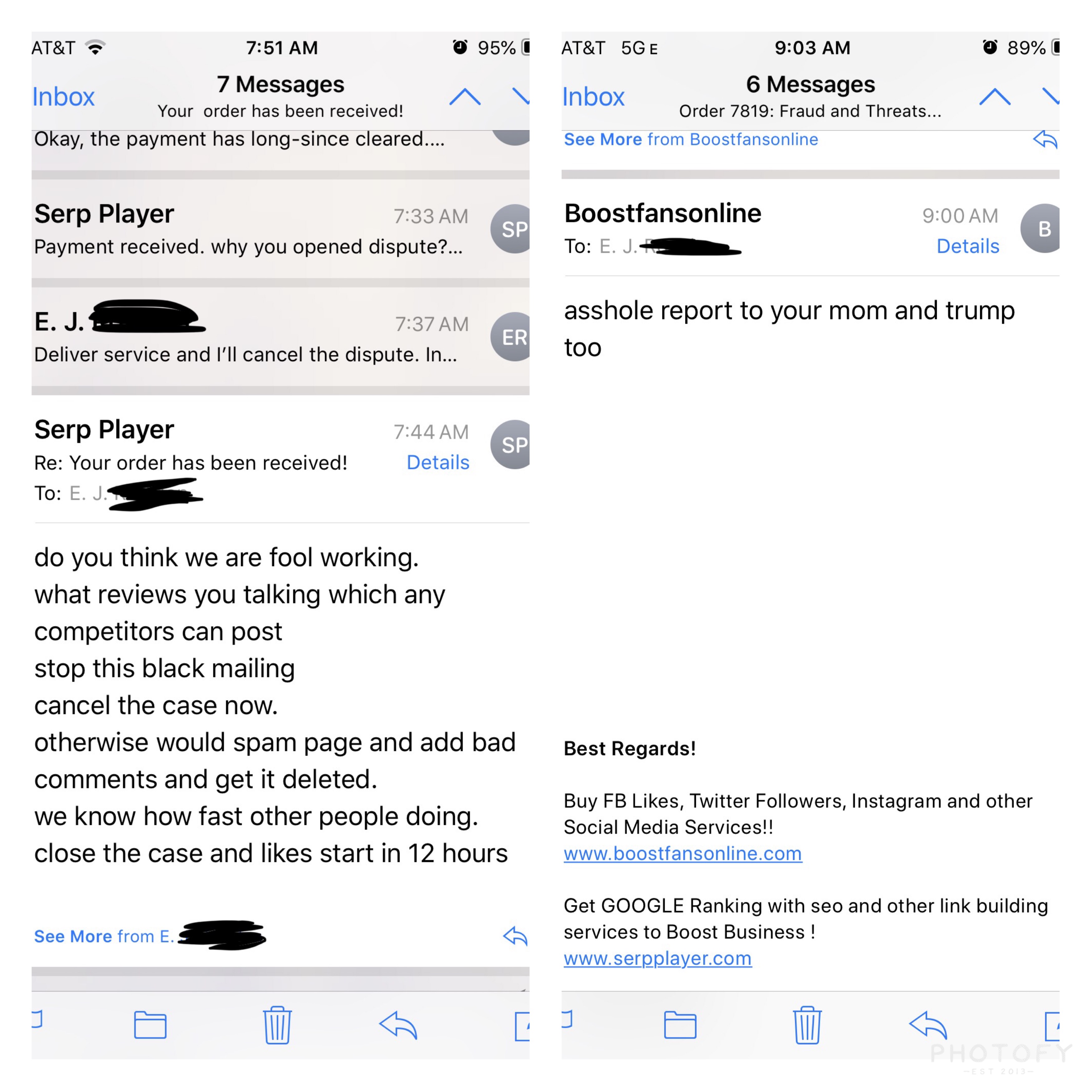 Emails from both the “rep” and their main email