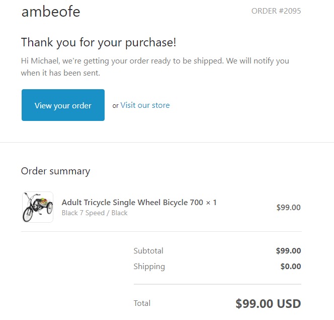Ambeofe confirmation email of ripoff