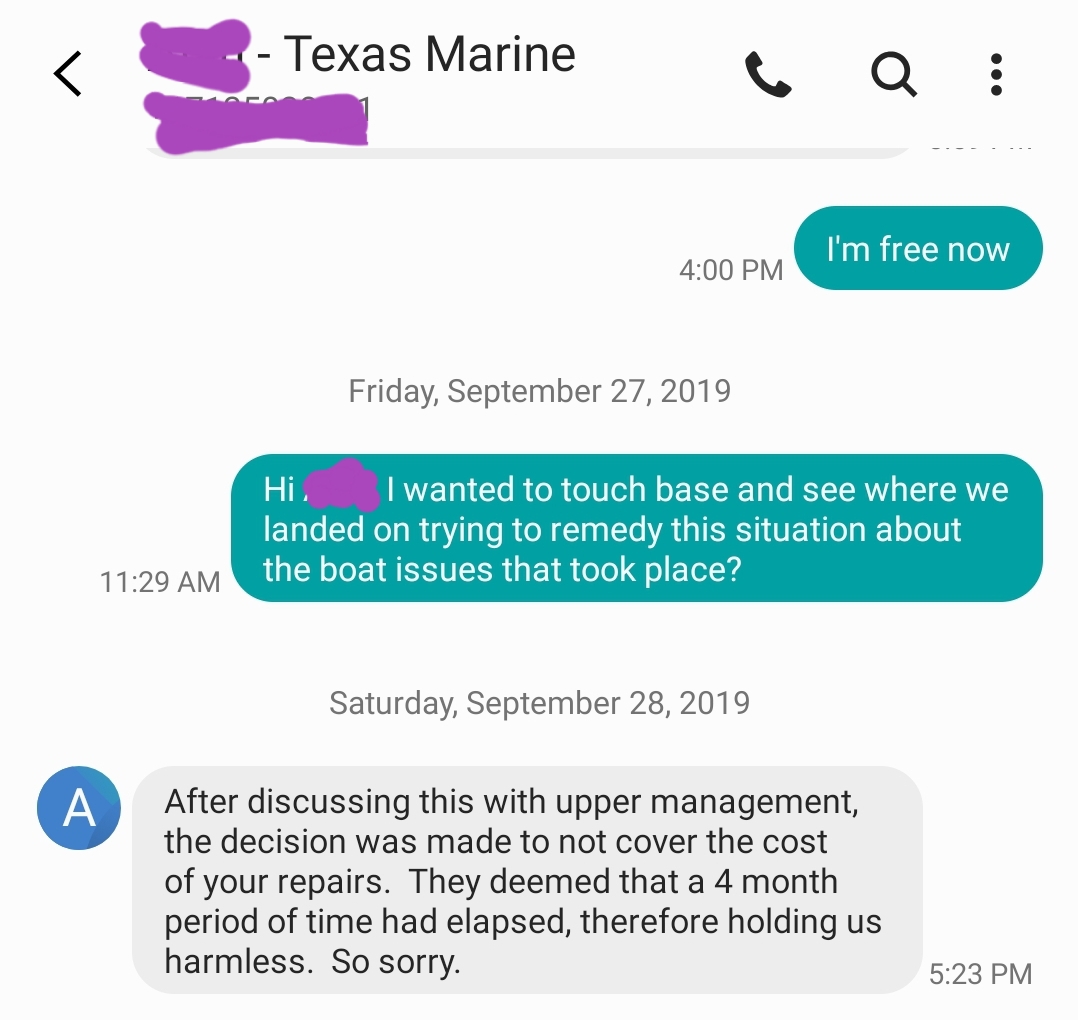 Text message from Texas Marine