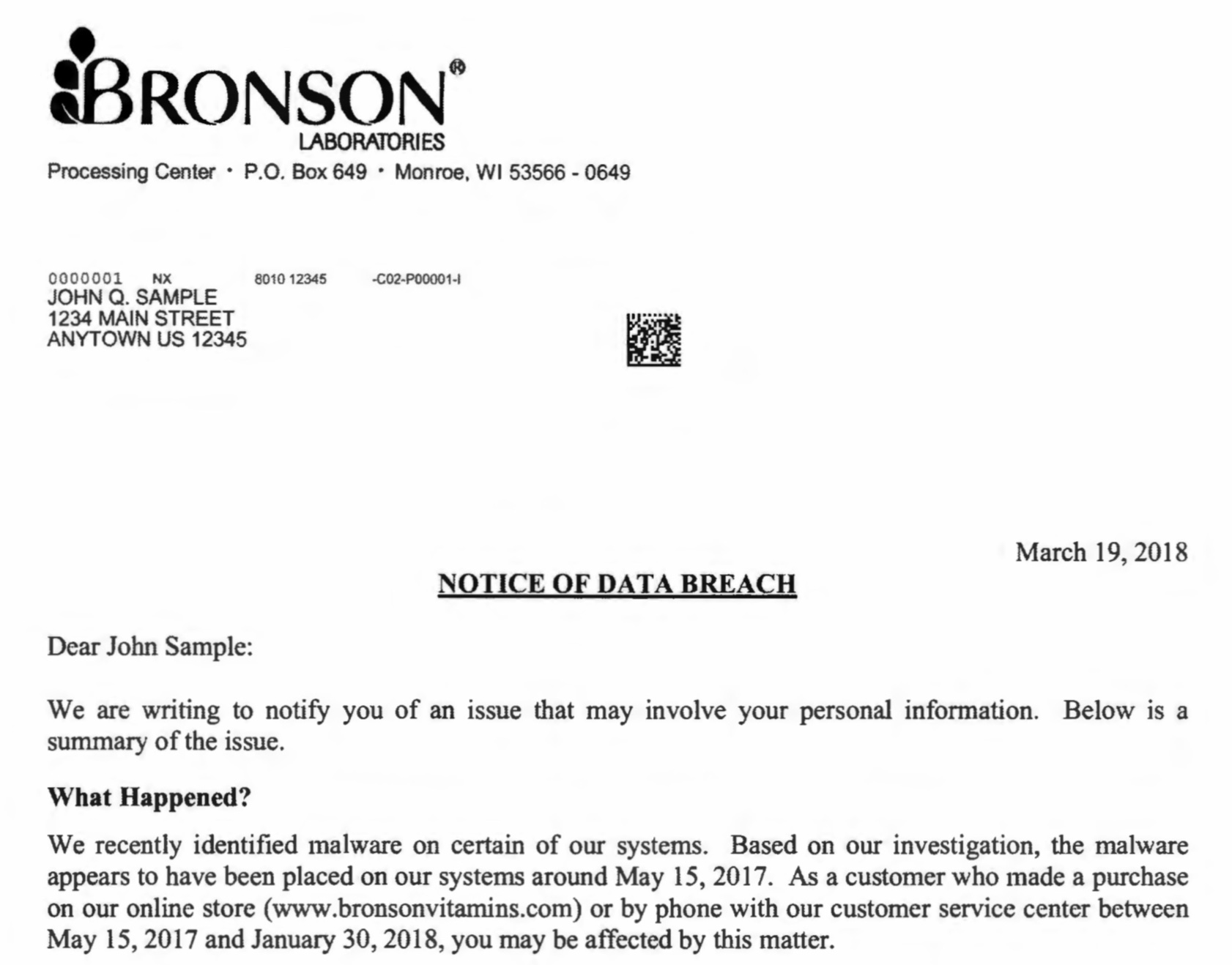 Bronson’s data breach 