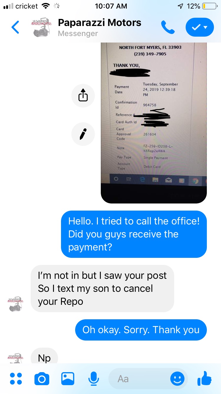 Proof of Valerie stating she’d cancel the repo