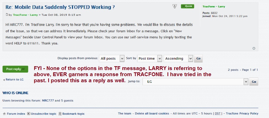 TRACFONE's REPLY in FORUM