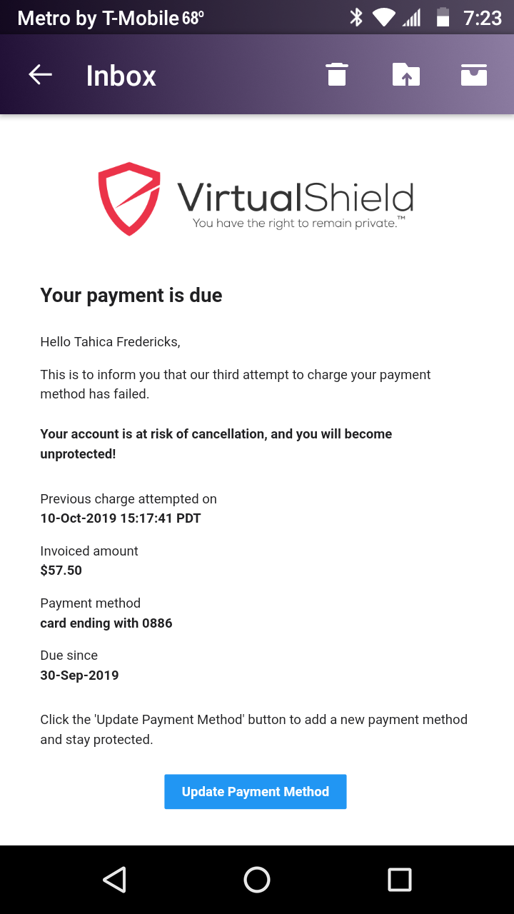 Email from Virtualshield