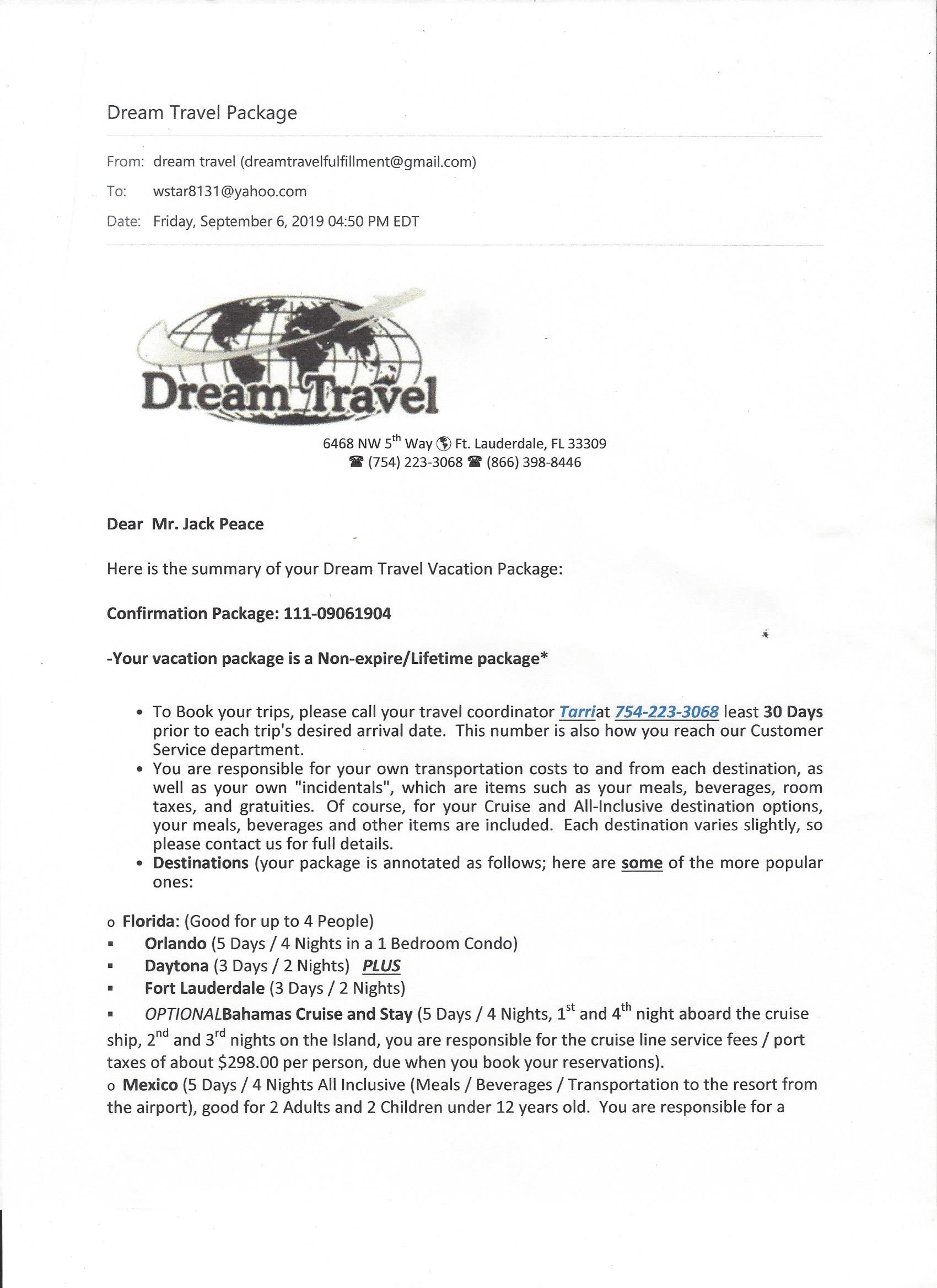 Dream Travel Agreement