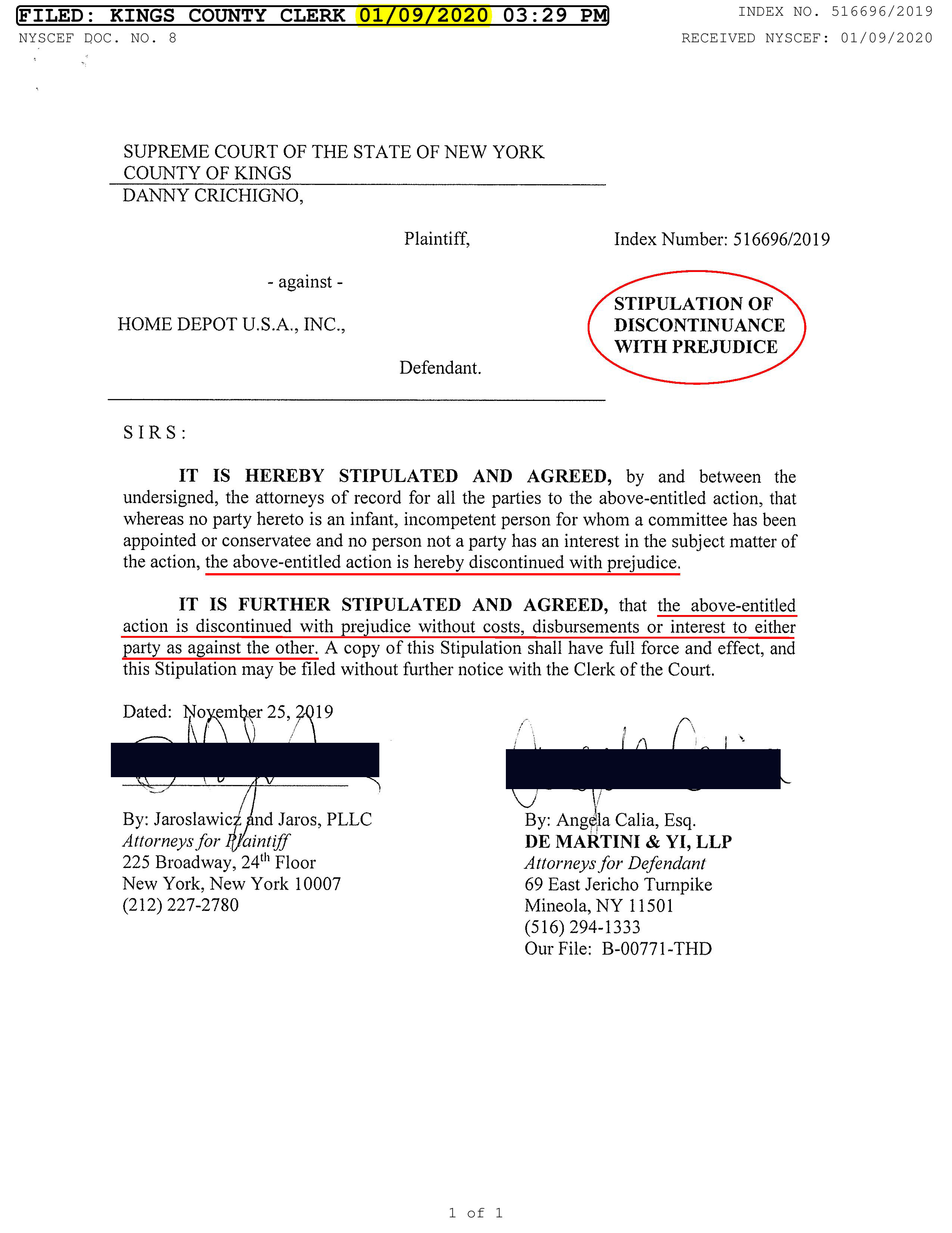 Danny Crichigno extortion dismissed-NYS court