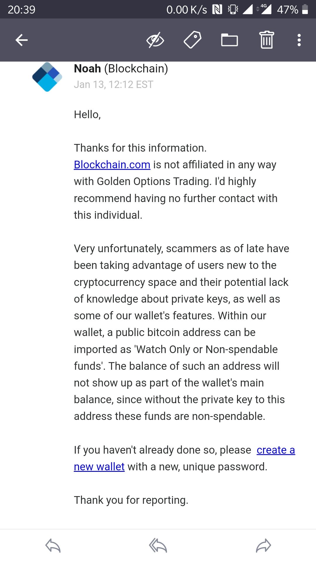 emailing with support from Golden Options Trade 