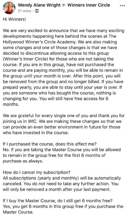 Wendy's post today about her latest scam