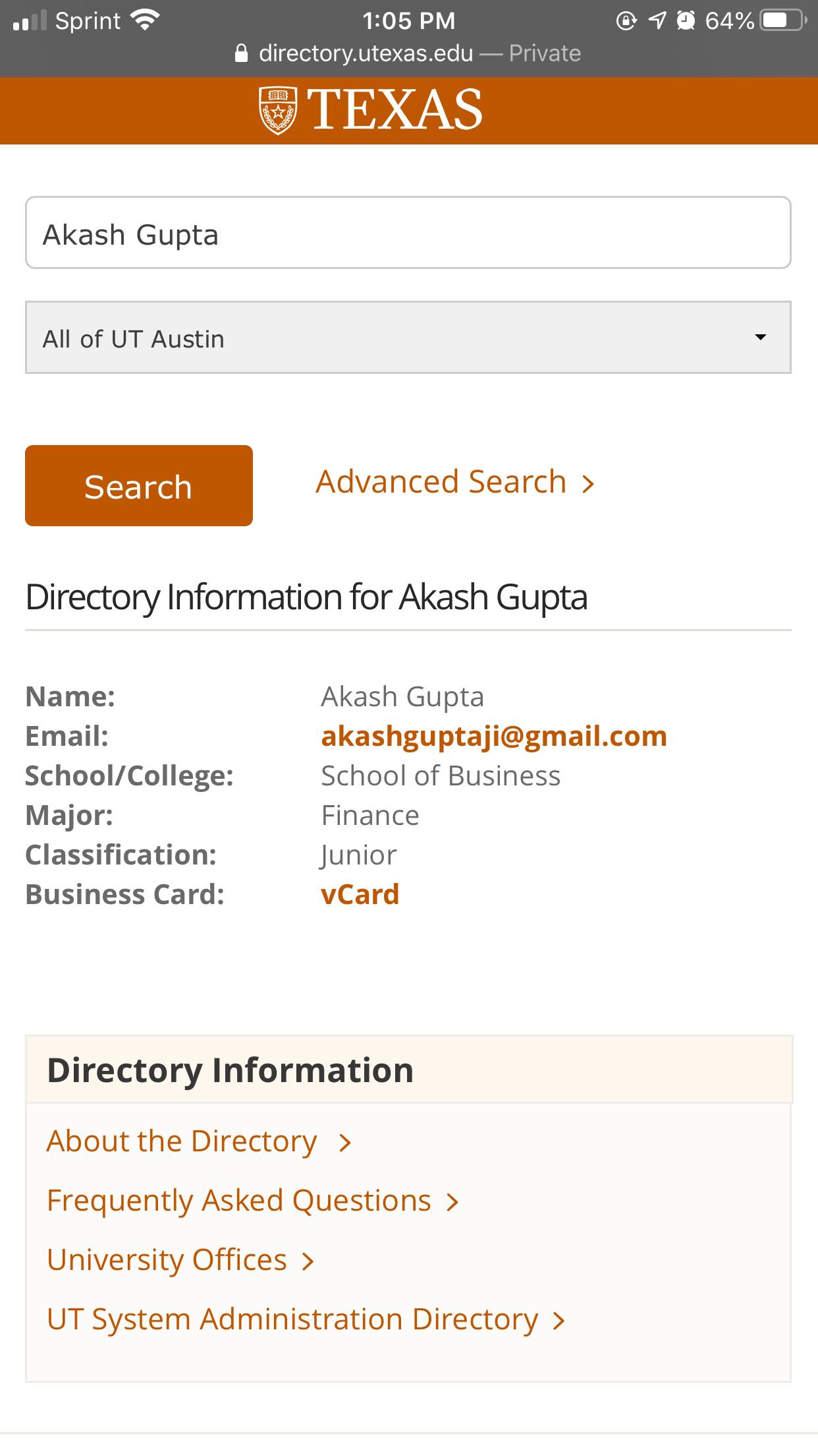 This is his information at UT. Do not trust him.
