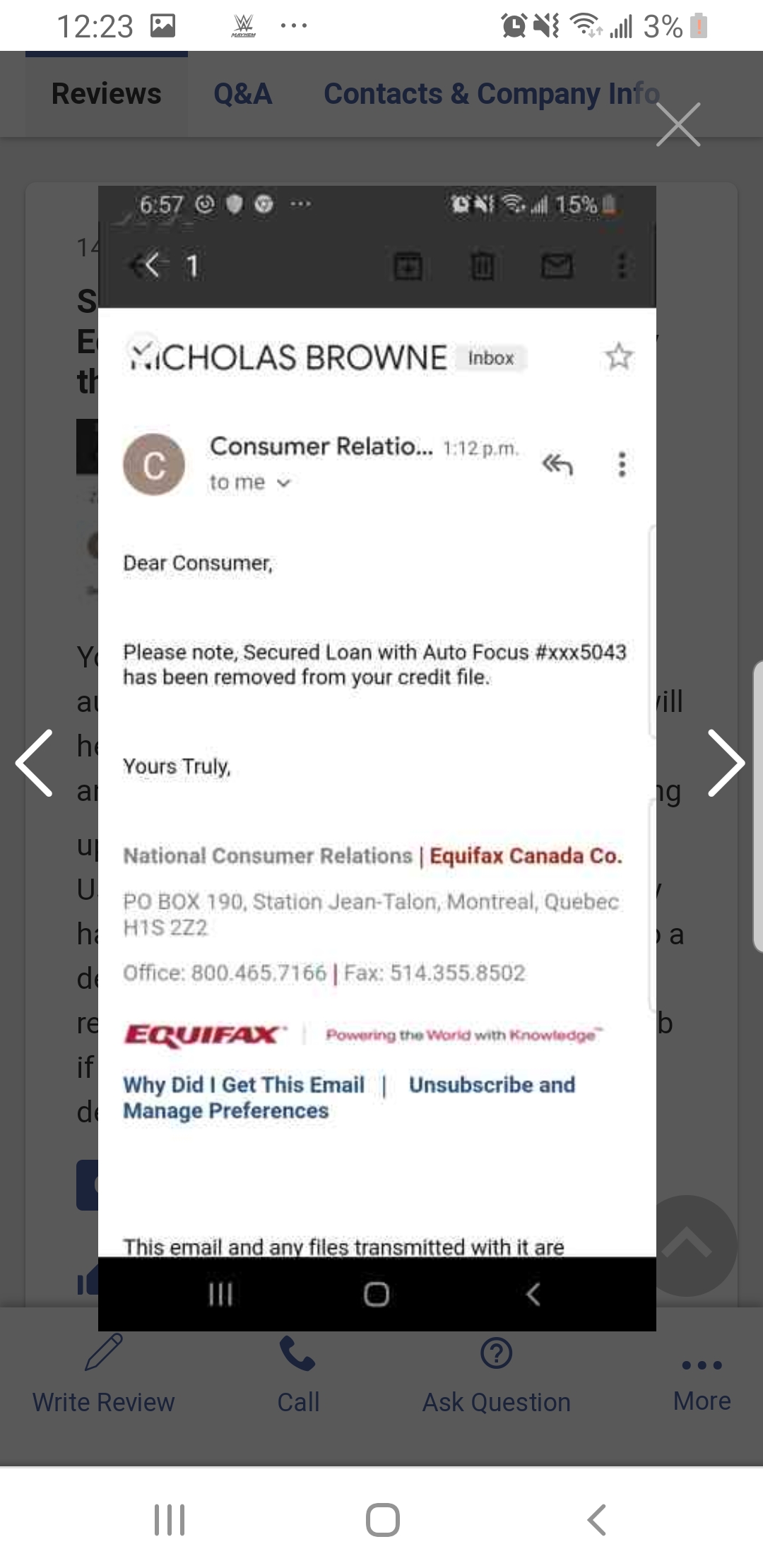 Equifax proof he lied about owing he stole it