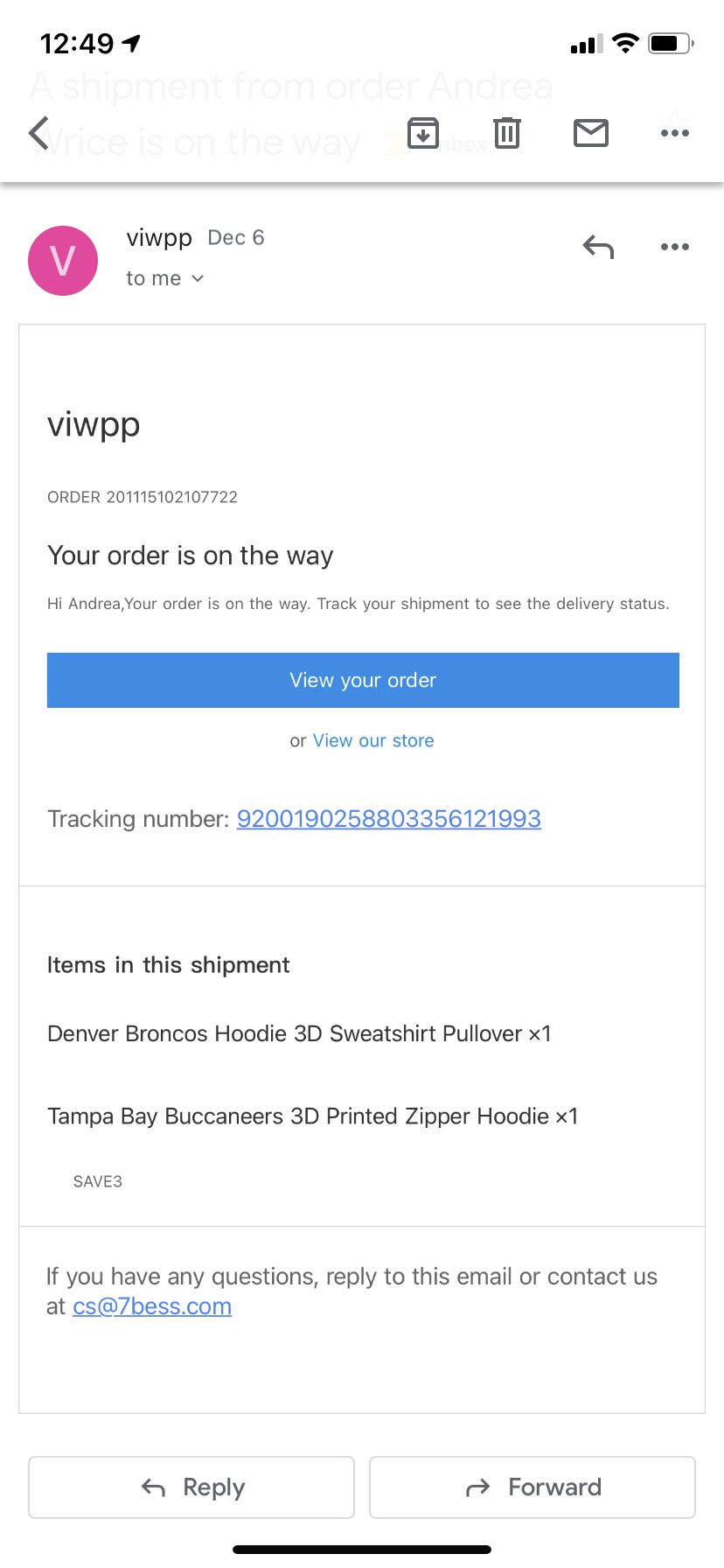 that the order was sent but you cant track it at 