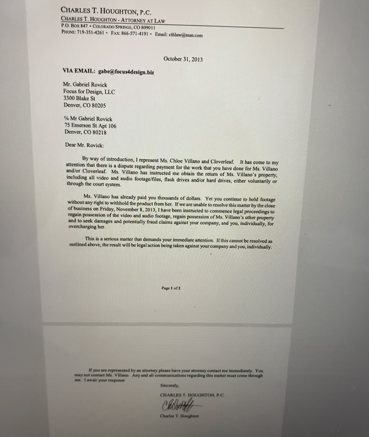 Attorney Demand Letter Gabe Rovick 