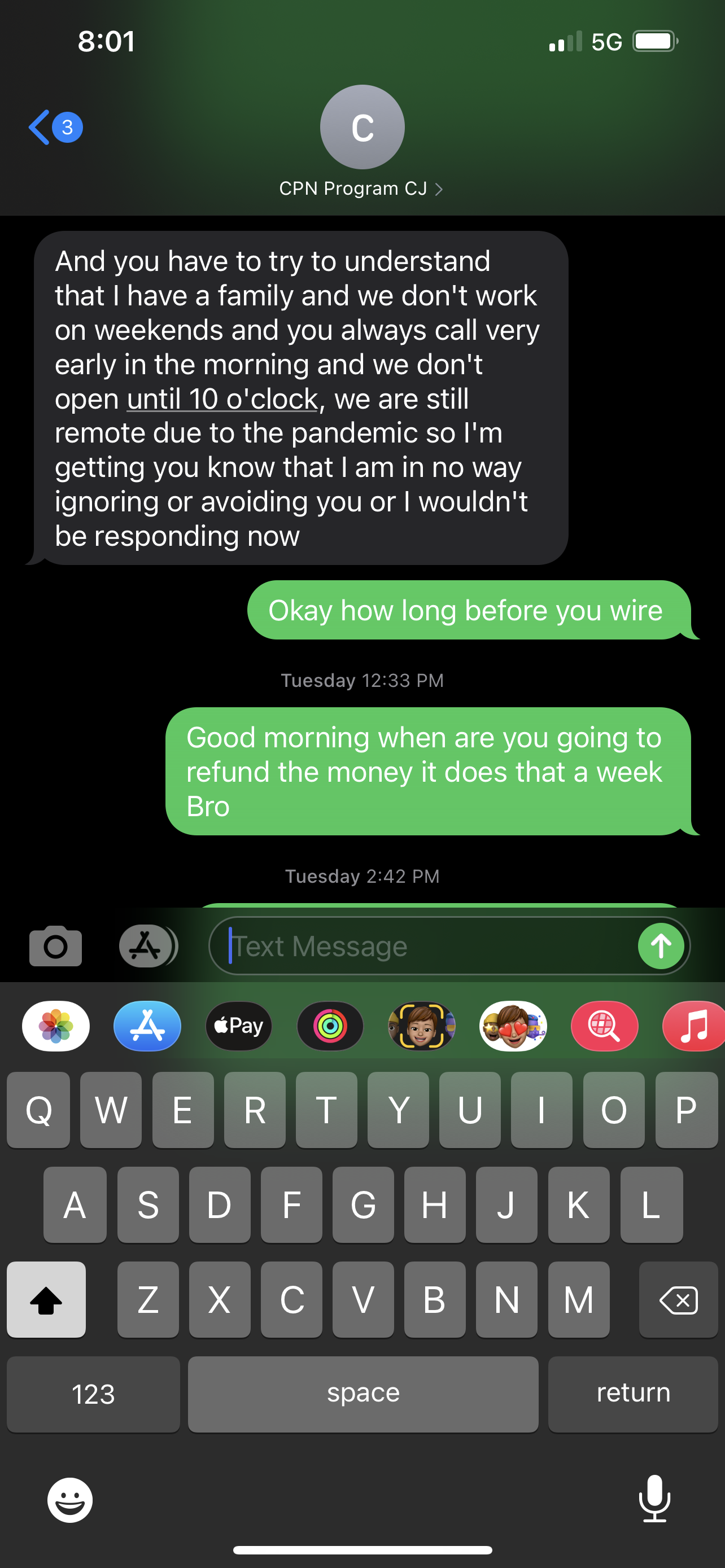 Texts asking for refund 