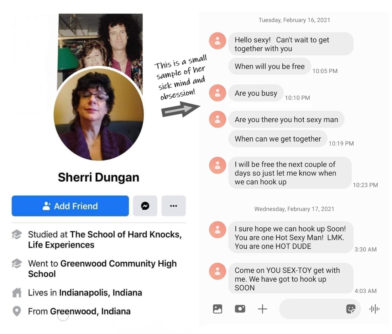Sherri Dungan facebook profile and mental sickness