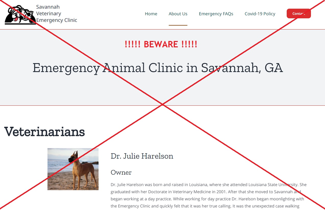 BEWARE - SCAM Vet Clinic  - Dr. Julie Harelson