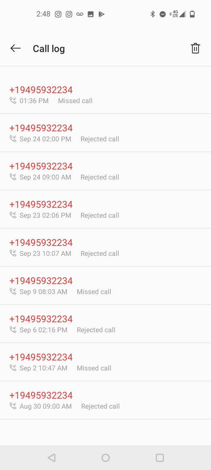 Screen Shot of Call List