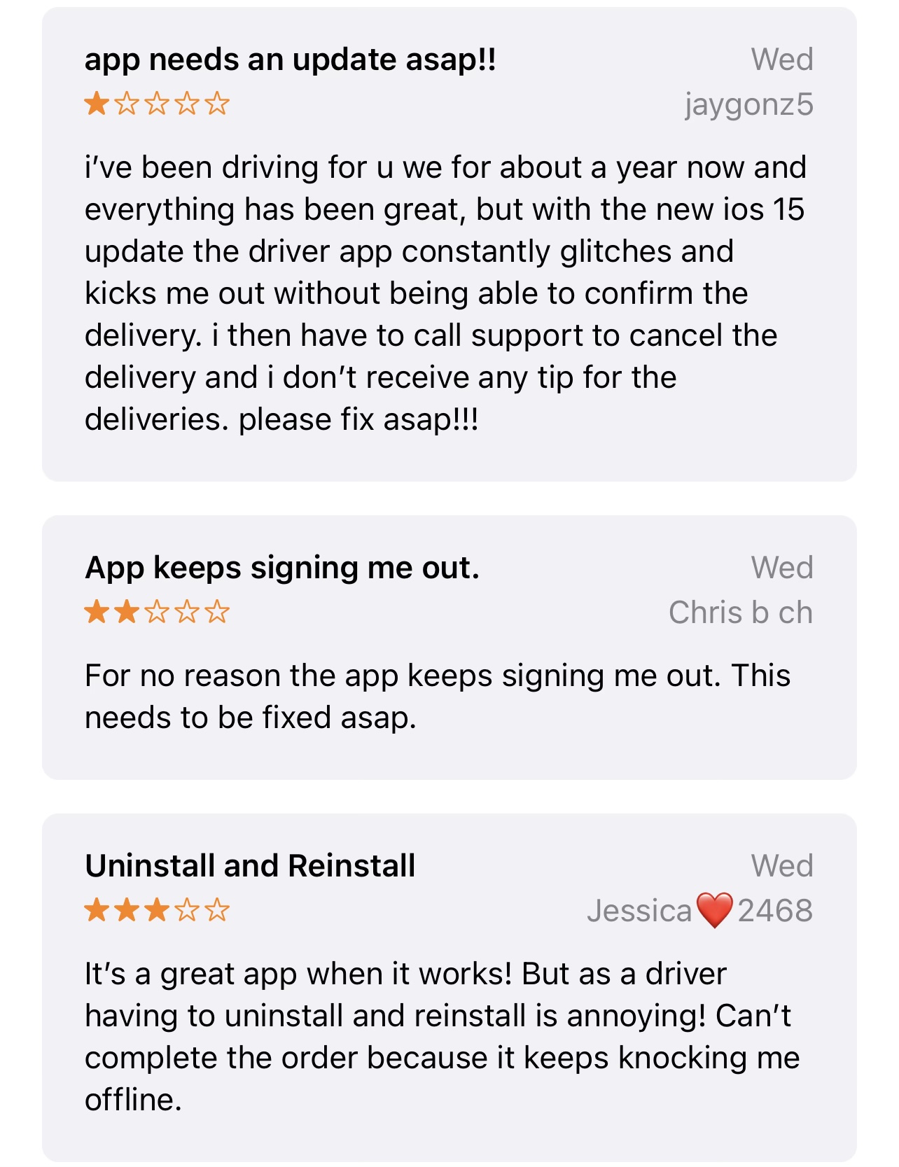 So many drivers trying to report the same issue