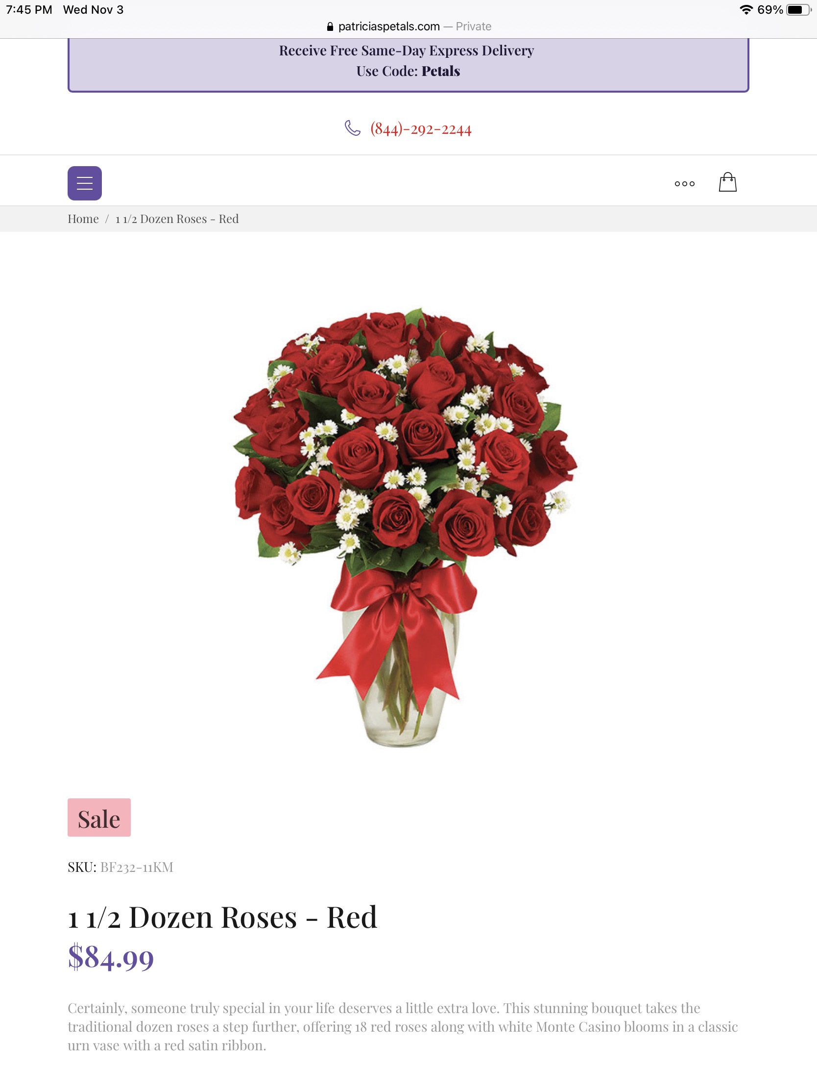 This is the order for red roses, Deluxe $94.99
