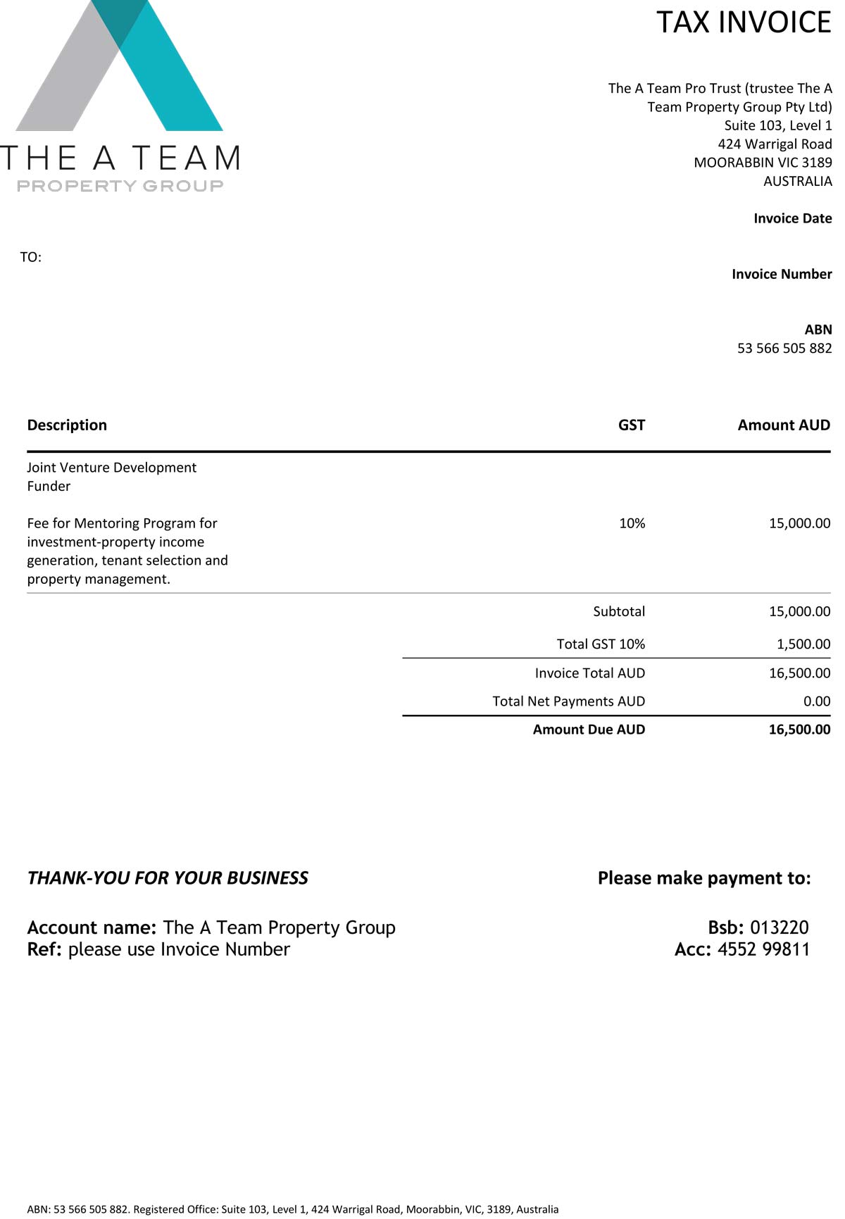 The First Invoice from The A Team Property Group