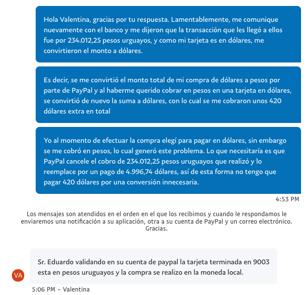 Second batch of messages with PayPal (in Spanish)