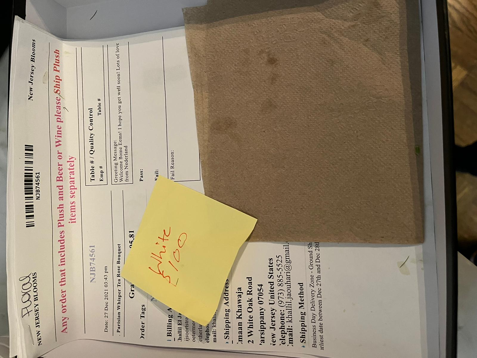 Greasy napkin with notes of other customers' order