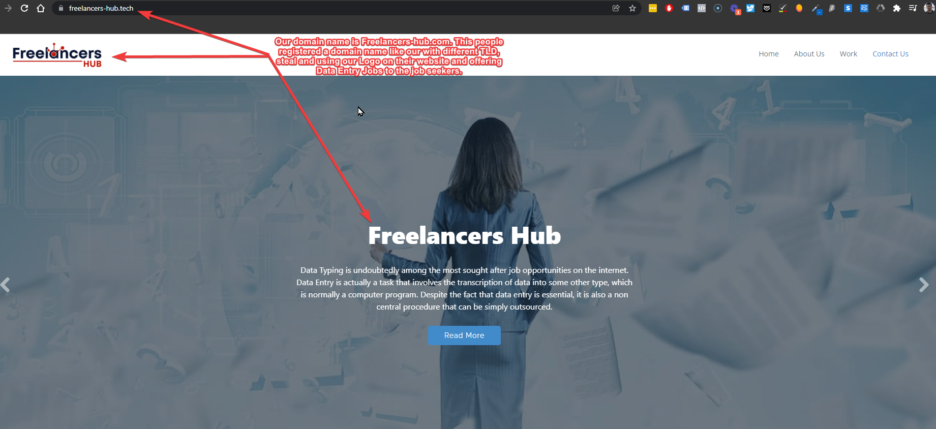 Fake website - Freelancers-hub.tech