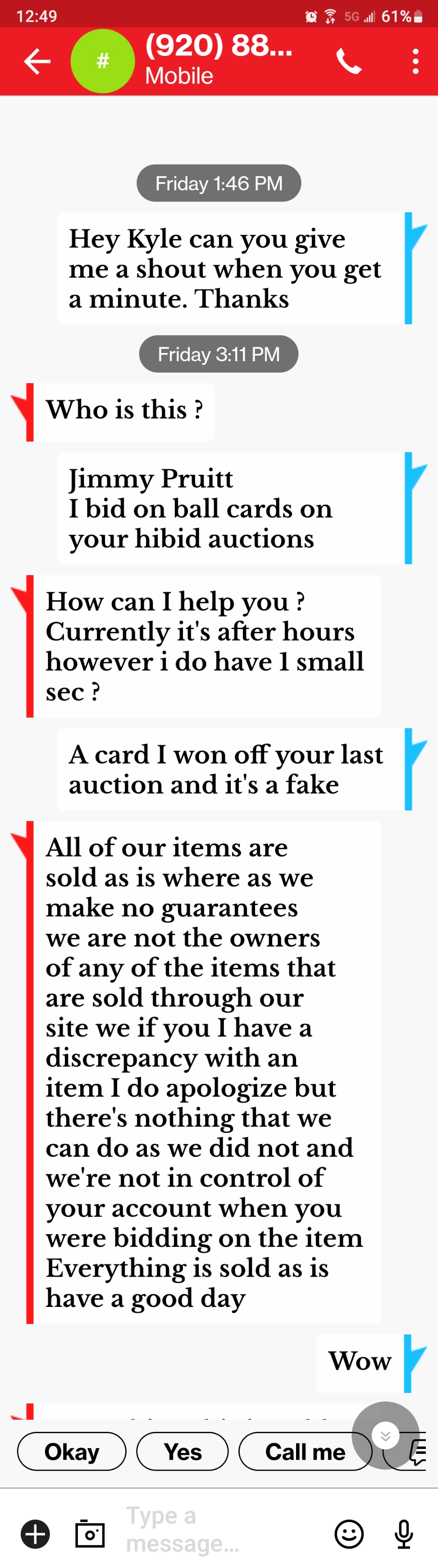 Kyle not willing to make fake card sell right