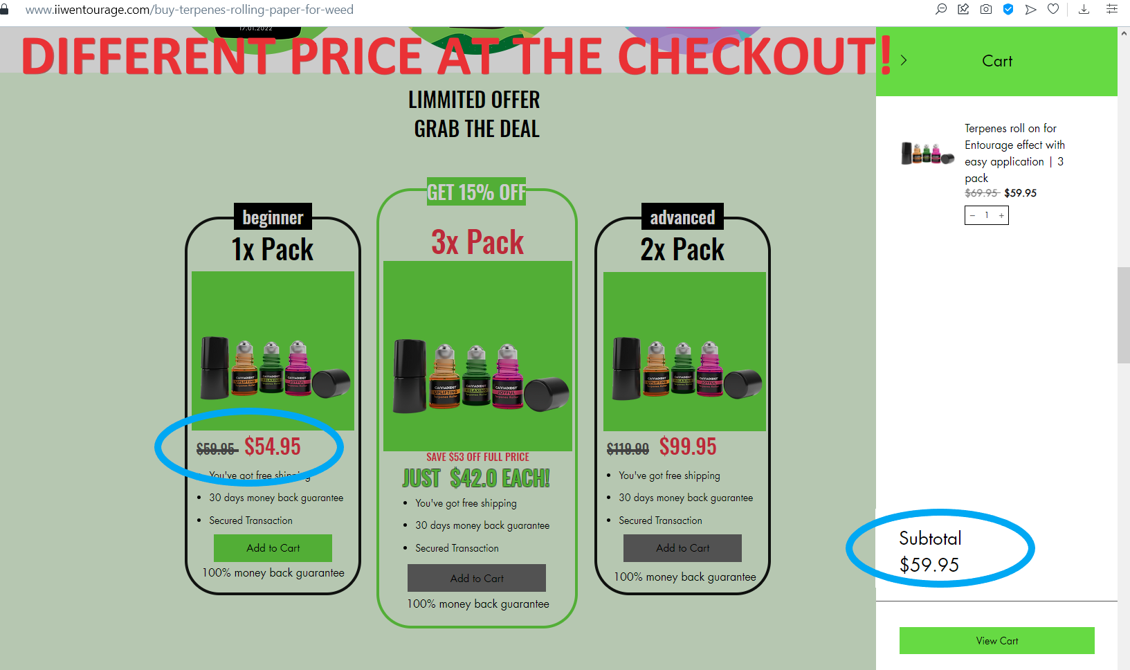 Difference between advertising price and checkout!
