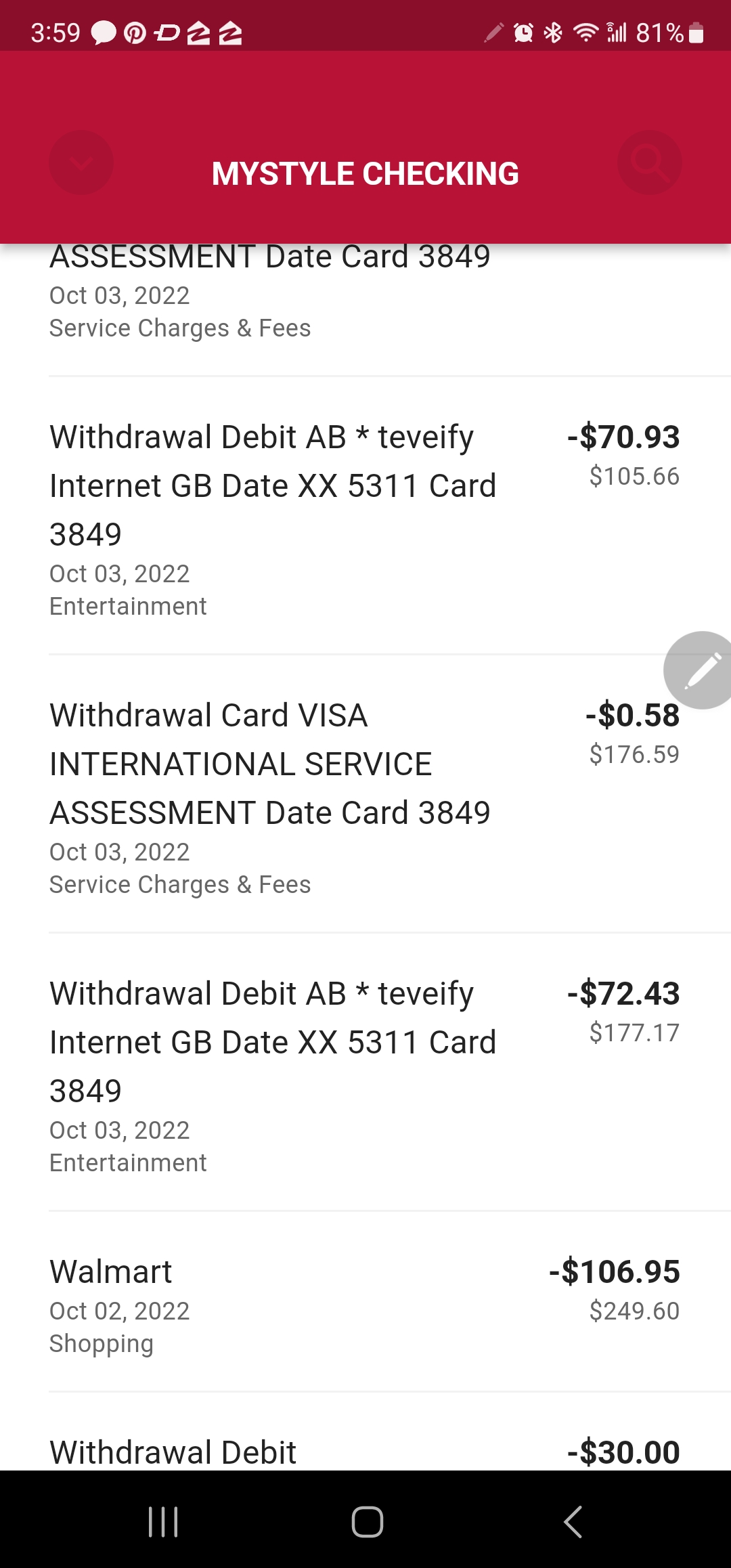 two bank  payments from my account to teveify