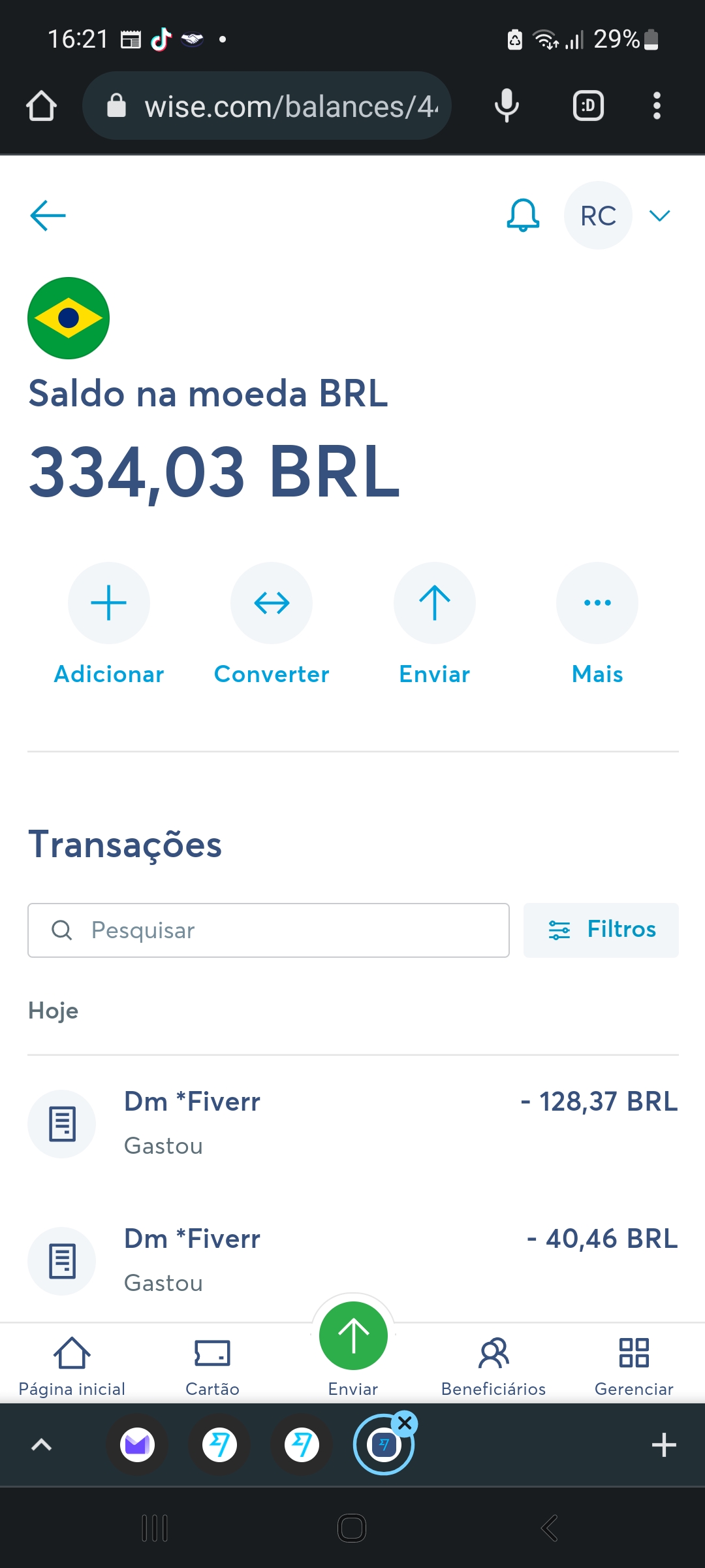 Theft of BRL 334.03 in my Account Wise .