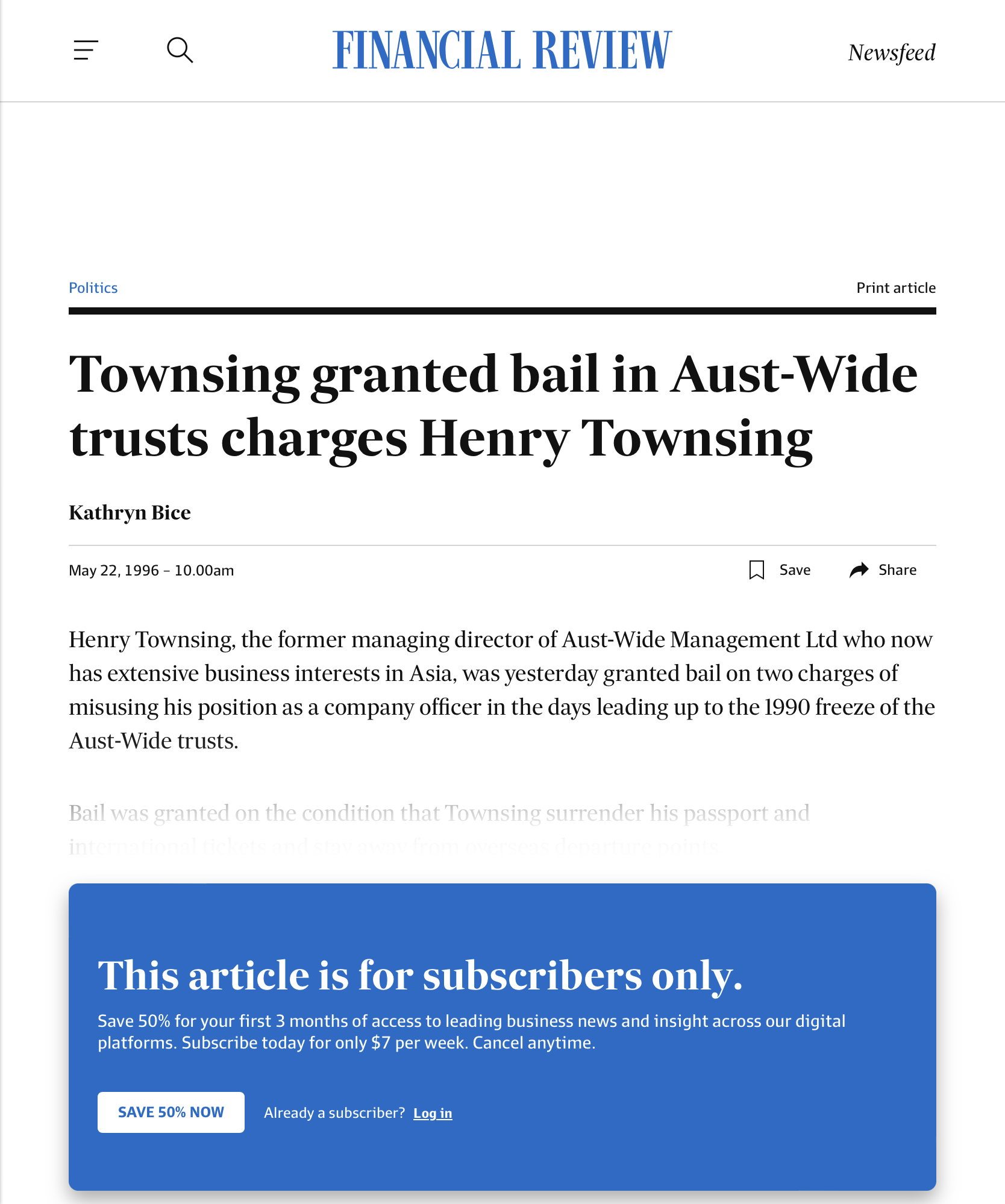 AFR - Townsing granted bail in Aust-Wide trusts ch