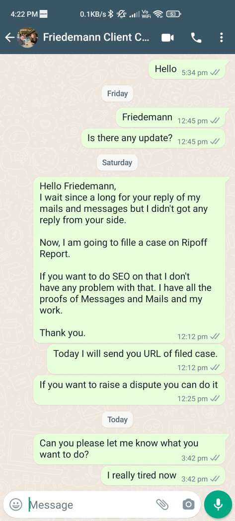 Sent many messages to client through WhatsApp