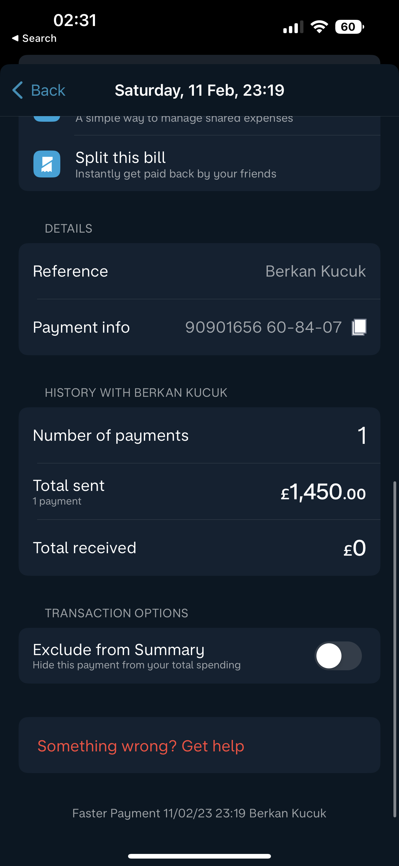  First payment I made