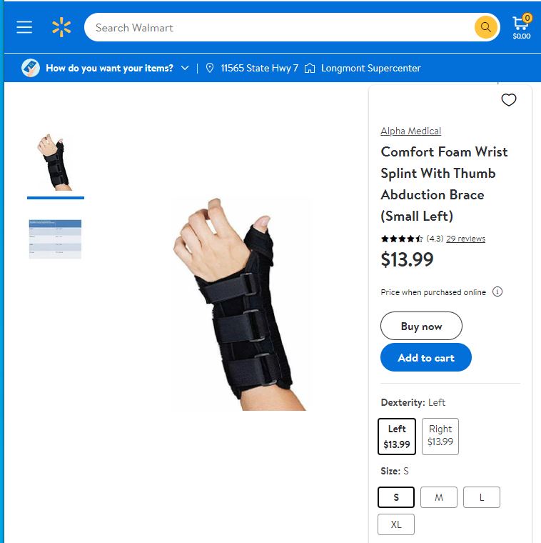 Very similar thumb/wrist stabilizer for $14