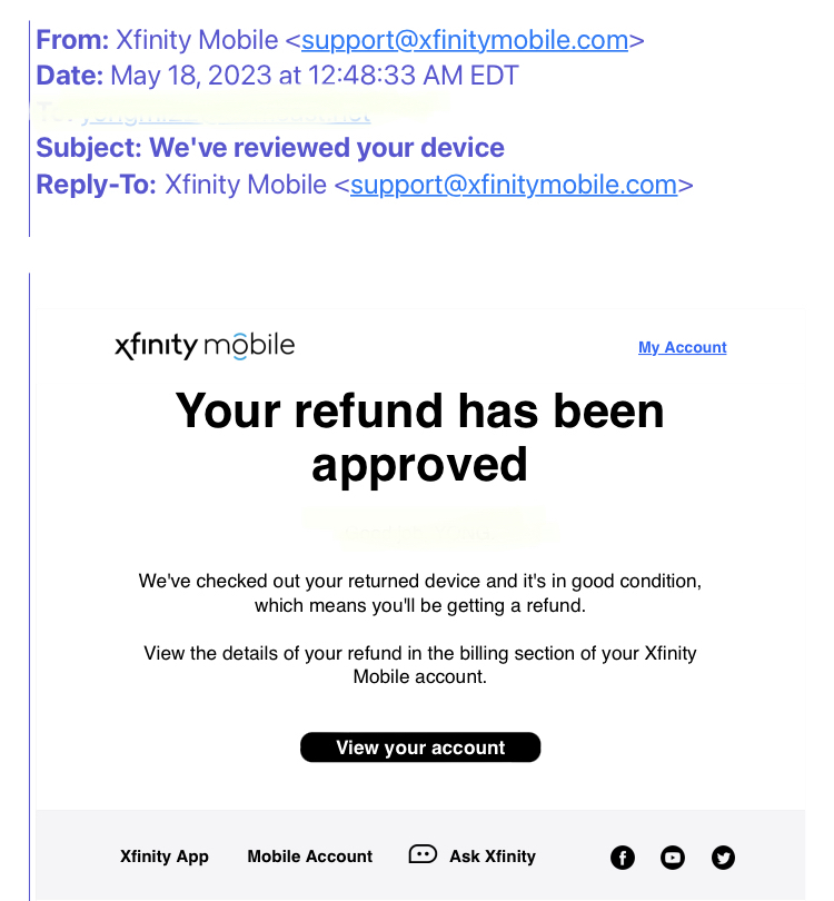 May 18, 2023 I will receive a refund