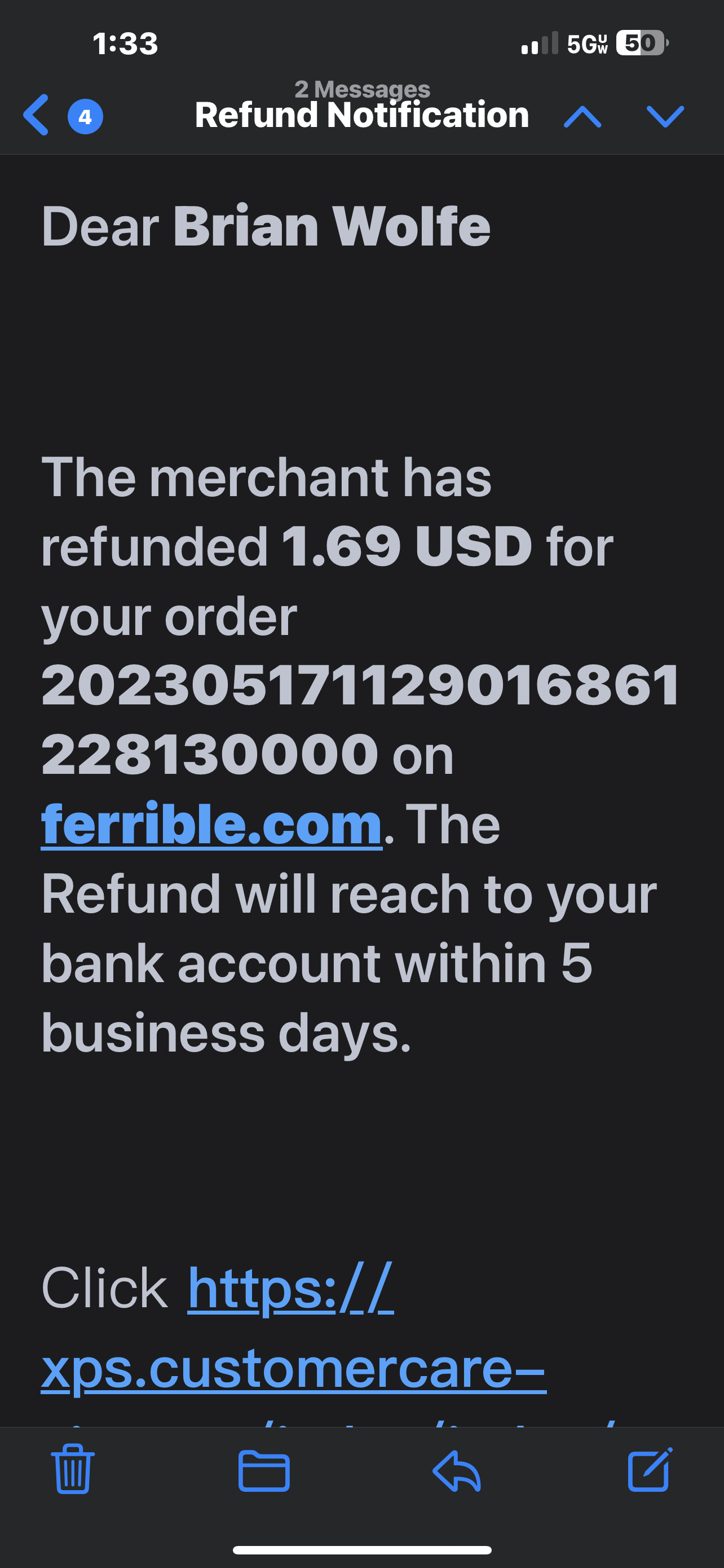 Actual refund given 