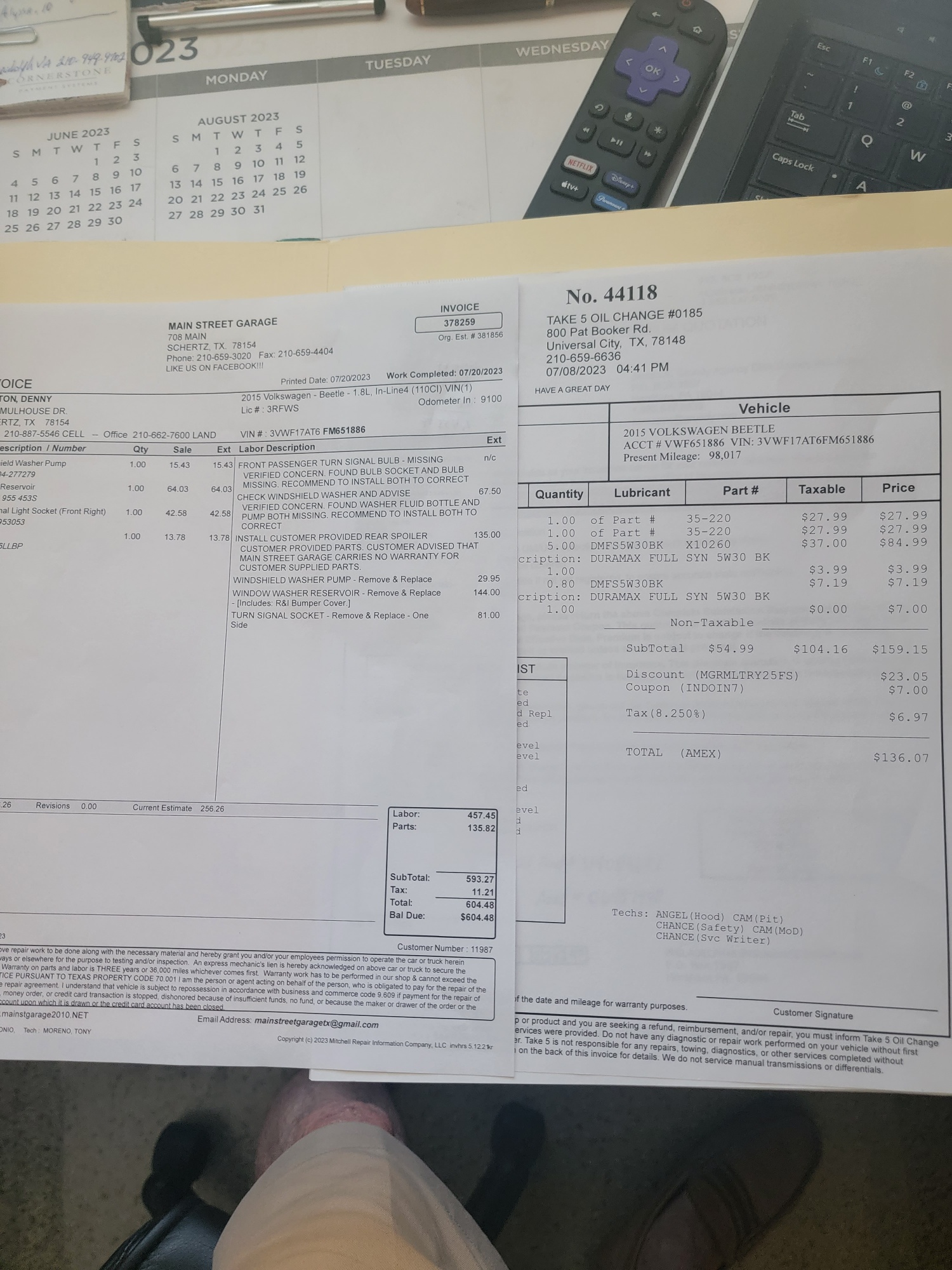 Invoices totalling almost $750