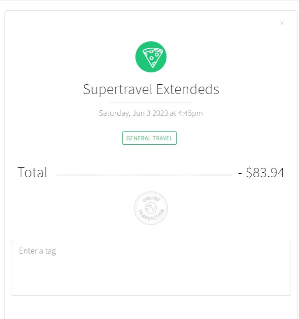 Chime-Screenshot of Transaction of $83.94 to Super