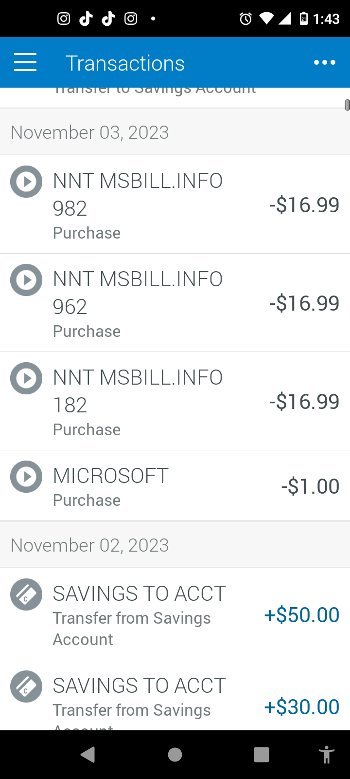 My electronic account with MS charges on 11/3/23