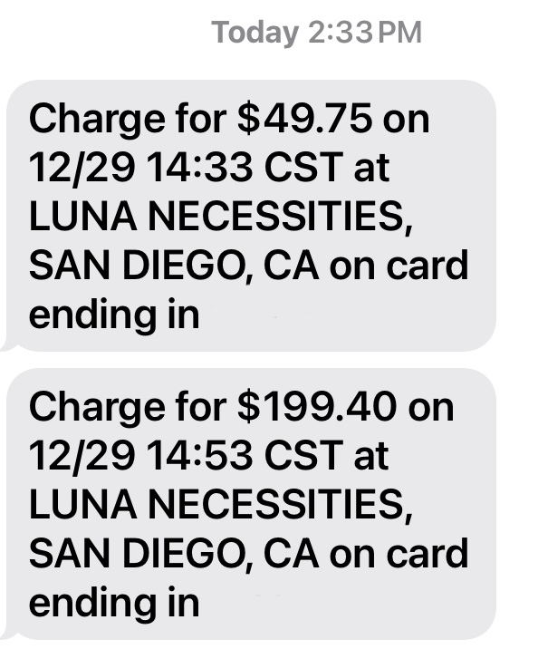 Alerts from my Credit Card Company within seconds