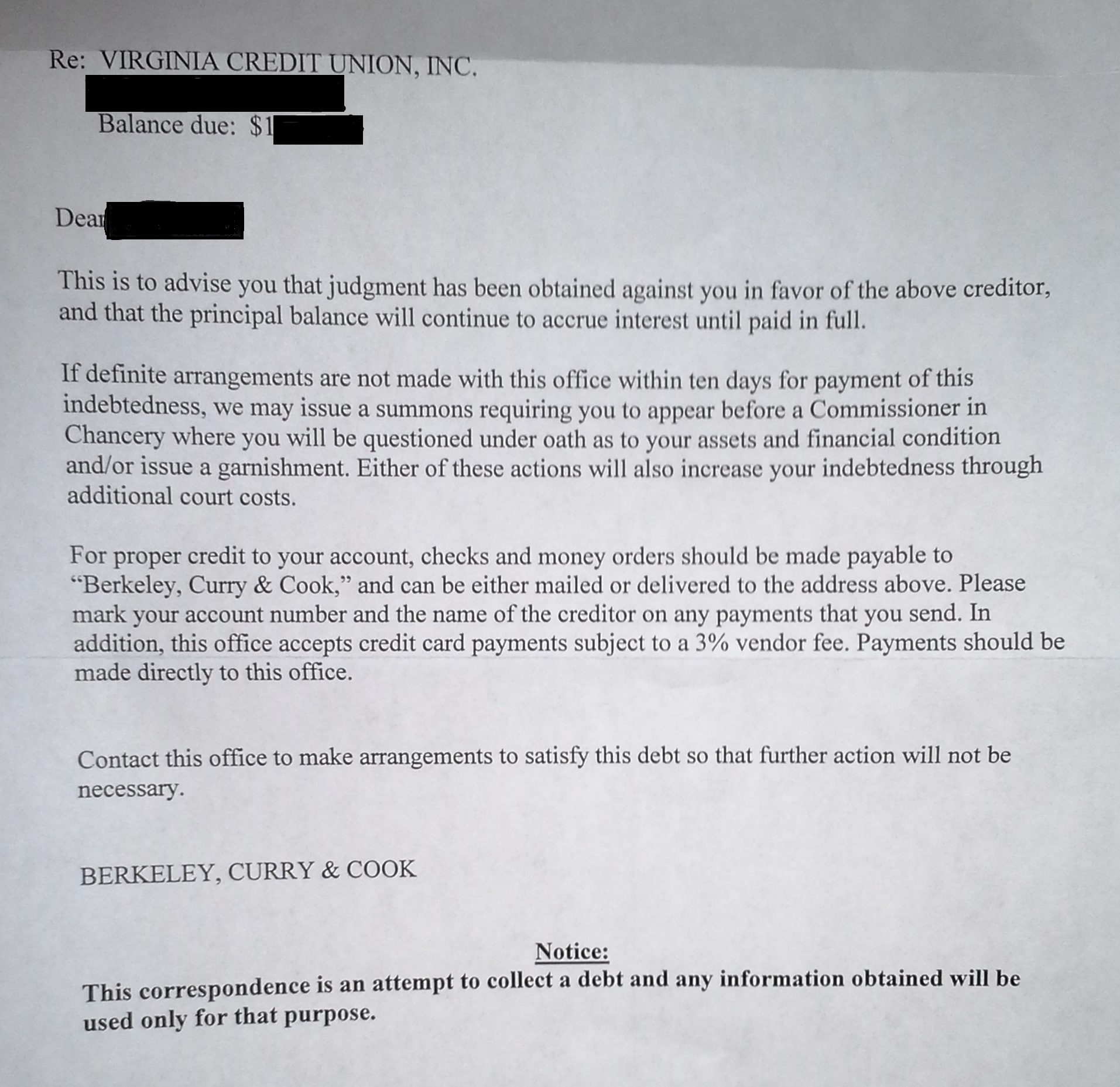Letter from VACU attorneys, Berkeley, Curry and Cook