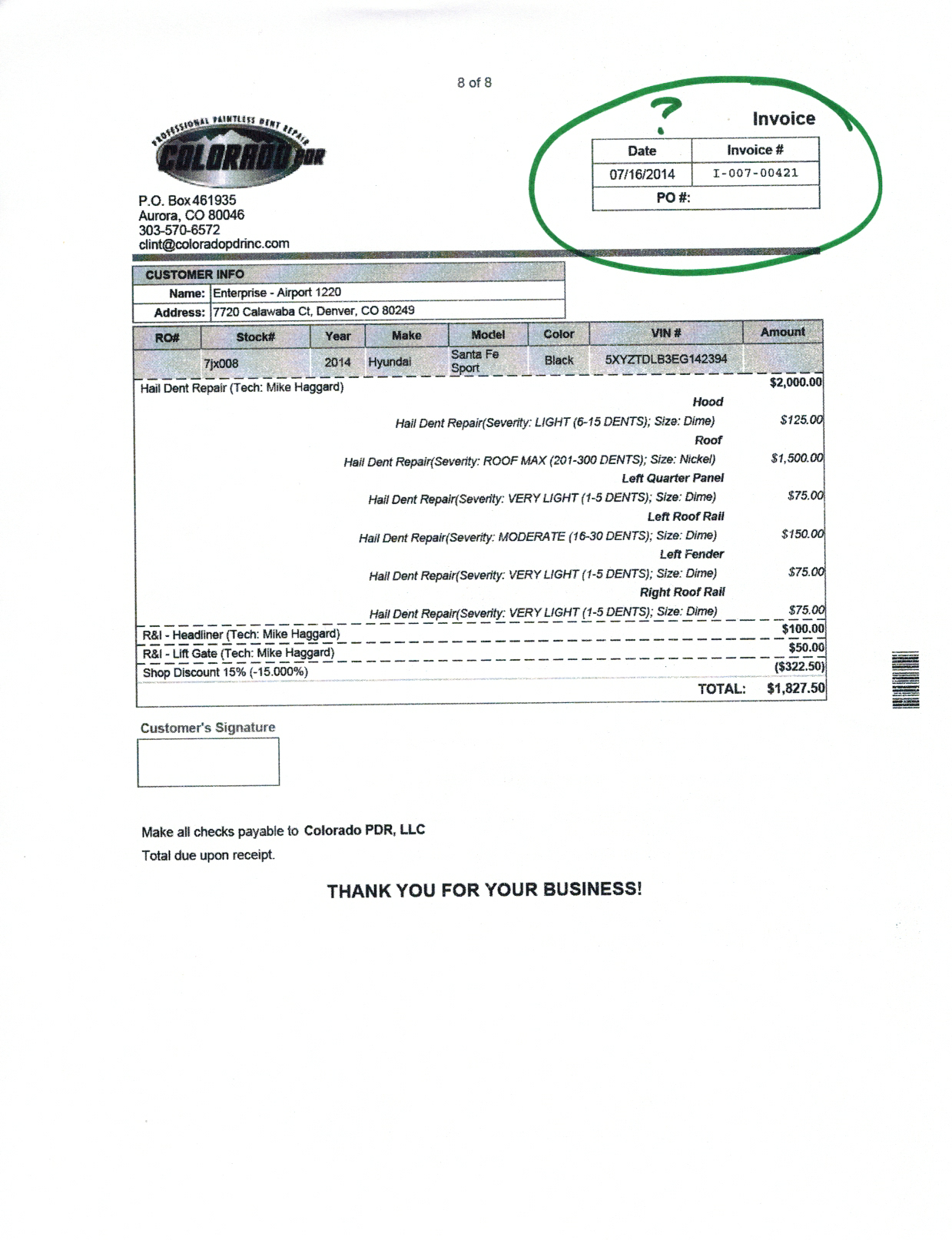 Pics and Invoice dated 7/16/2014???