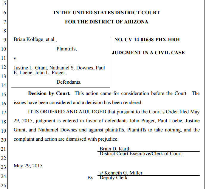 Frivolous lawsuit was dismissed in my favor. I think this speaks for itself. Feel free to look up the filings on PACER, though. They're pretty funny.