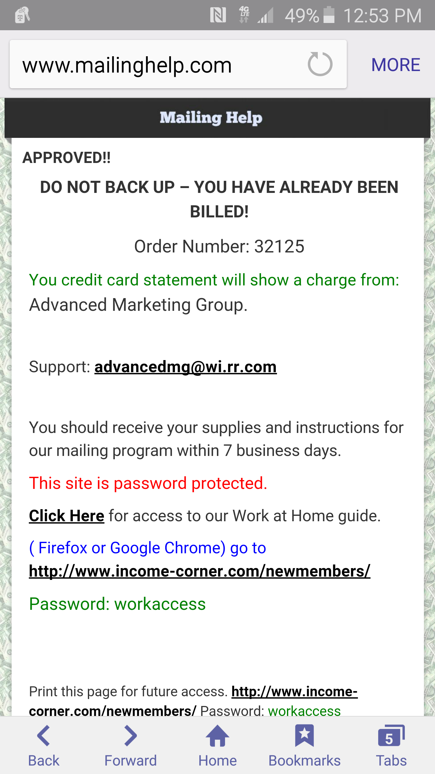 This is the confirmation  page on the website www.mailinghelp.com once you make your payment