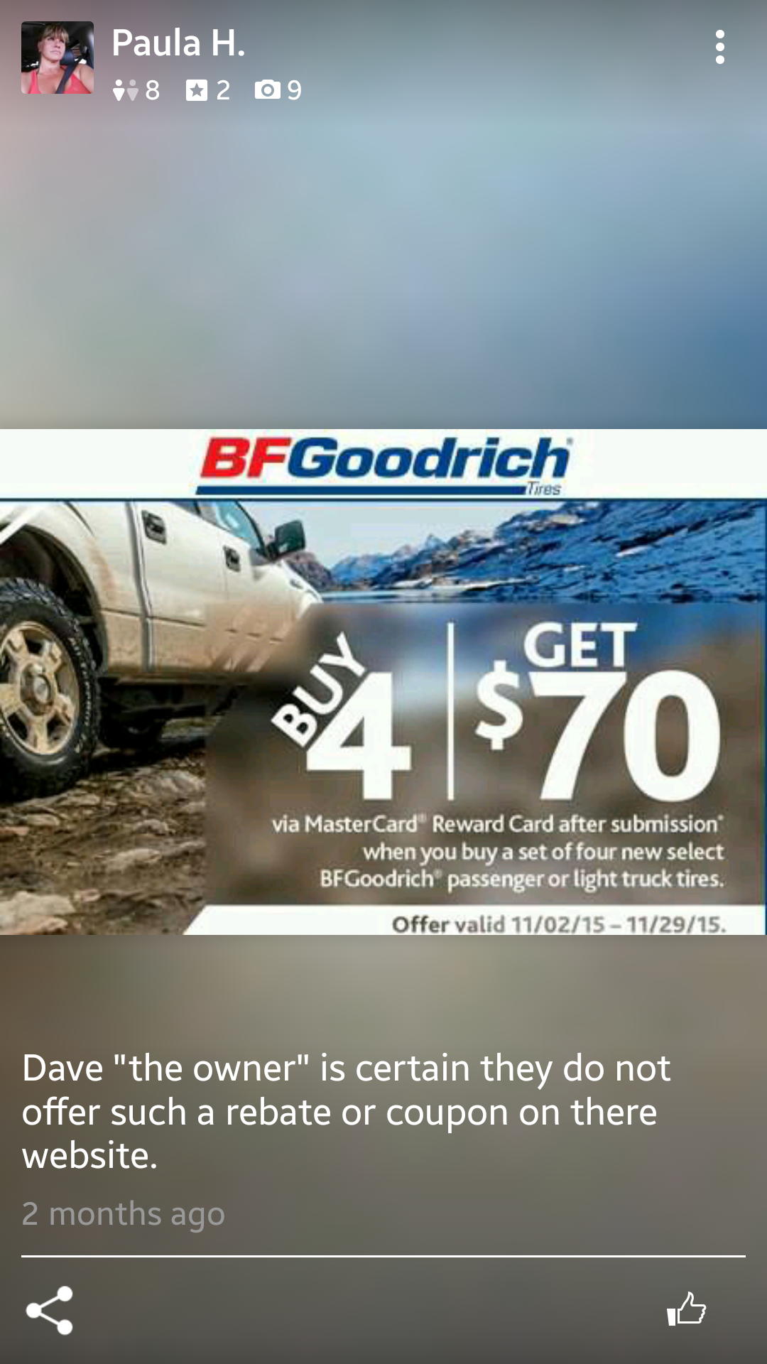 BF Goodrich $70 rebate, 
