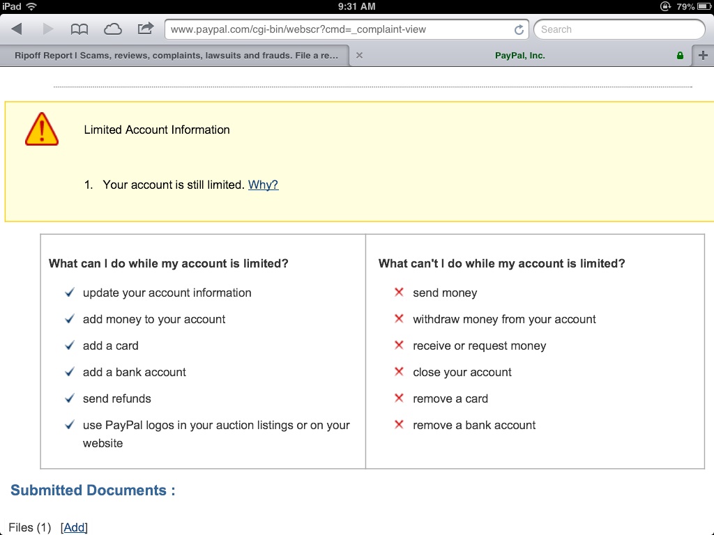 PayPal Limitations. Permanent without appeal option or reason.