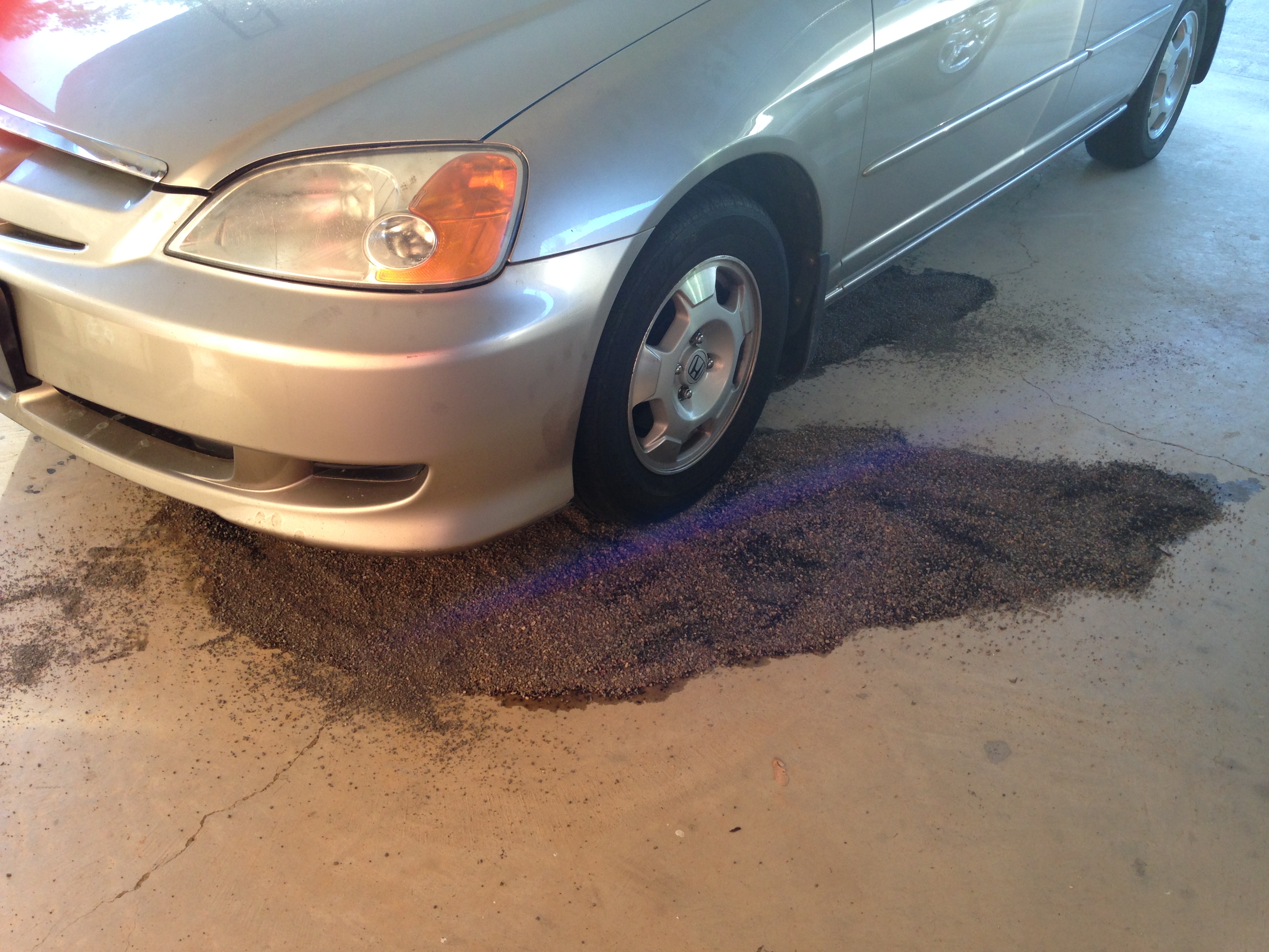 This is the transmission fluid that came out of the car and stained our concret driveway.