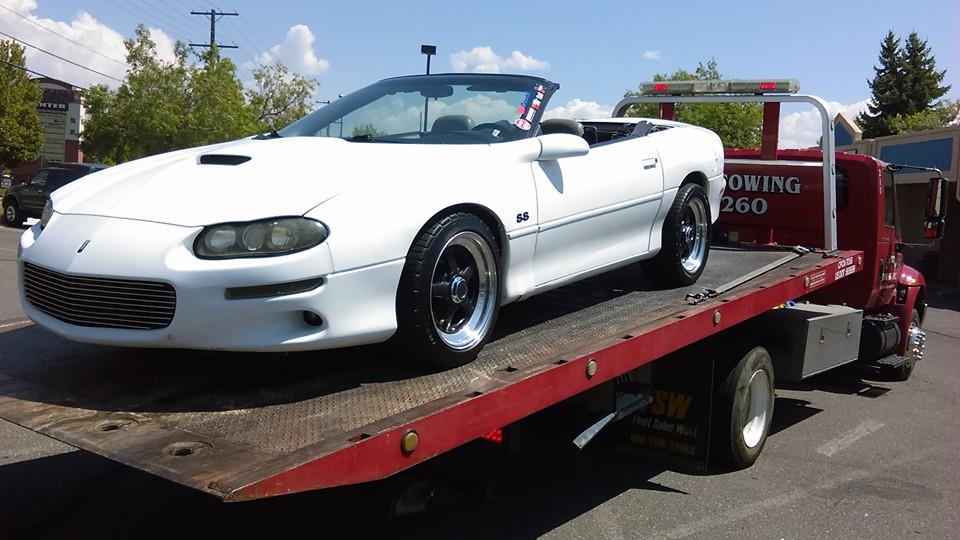 Camaro being towed when the Transmission seized up 8-23-16, less tan 2 months after buying the car from EXPERIENCE CARS in Carson City Nevada.